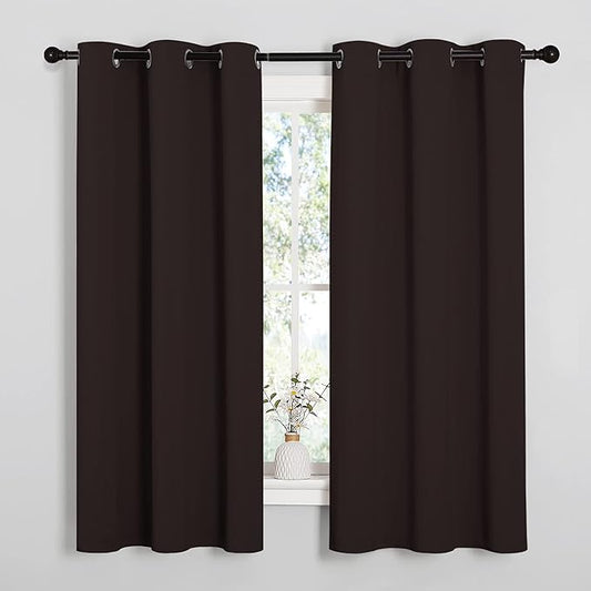 NICETOWN Blackout Curtain Panels for Bedroom Window, Triple Weave Microfiber Energy Saving Thermal Insulated Solid Grommet Blackout Draperies and Drapes (1 Pair, 34 inches by 63 Inch, Toffee Brown)