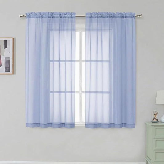 Simplebrand Rod Pocket Top Solid Voile Sheer Curtains for Bedroom, 54 Inch Length Drapes Set of 2, Lightweight and Light Filtering Elegant Denim Curtains Panels Window Treatment, 42W×54L, Denim