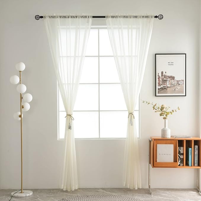 SpaceDresser Basic Rod Pocket Sheer Voile Window Curtain Panels White 1 Pair 2 Panels 38 Width 72 Inch Long for Kitchen Bedroom Children Living Room Yard(Ivory,38 W x 72 L)