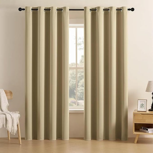 Joydeco Blackout Curtains for Bedroom 108 inch Long 2 Panels, Thermal Insulated Room Darkening Curtains with Grommets, Soft Window Drapes for Living Room (W52 x L108 Inch, Beige)