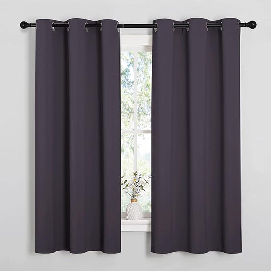 NICETOWN Greyish Purple Blackout Curtains 48 inches Length for Laundry Room, 2 Panels, 42" Wide, Thermal Insulated Decoration Drapes for Short Window