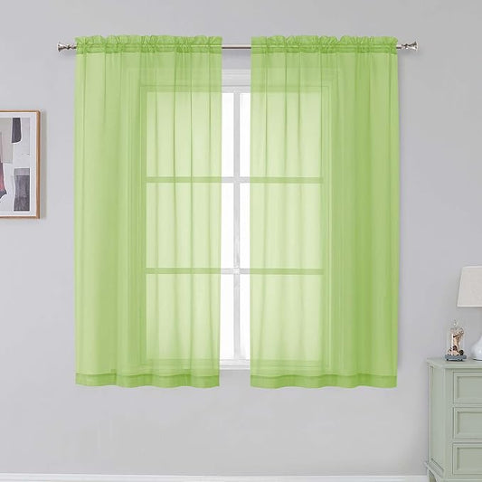 Simplebrand Rod Pocket Top Solid Voile Sheer Curtains for Bedroom, 54 Inch Length Drapes Set of 2, Lightweight and Light Filtering Elegant Lime Curtains Panels Window Treatment, 42W×54L, Lime