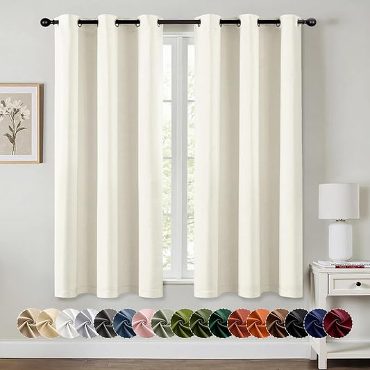 MIULEE Cream Blackout Curtains for Bedroom Living Room 63 Inches Long 2 Panels, Thermal Insulated Room Darkening Drapes Solid Grommet Noise Reduction Light Blocking Window Treatments 40x63 Inch