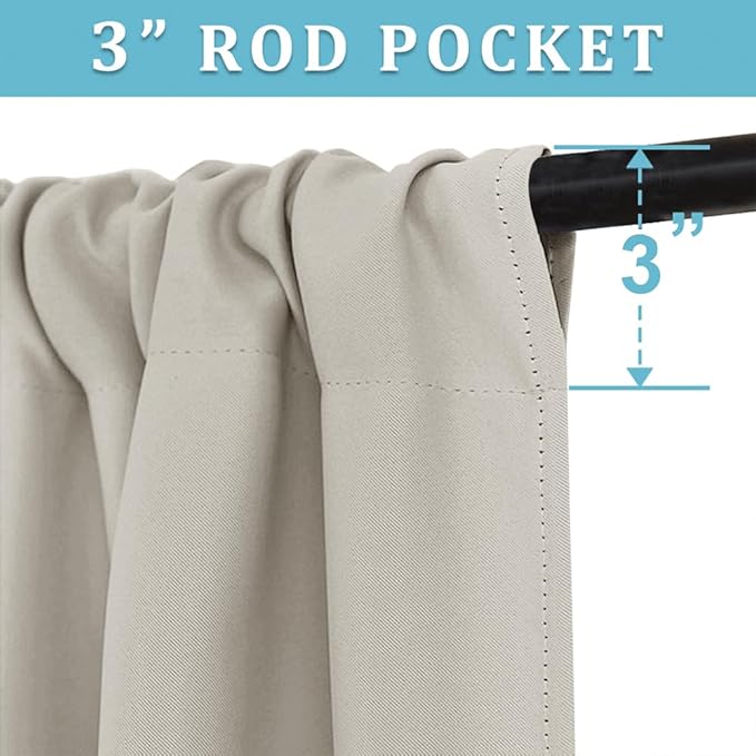 RYB HOME Half Curtain Tiers 36 inch Length, Rod Pocket Summer Heat Blocking Thermal Insulated Short Curtains for Small Window, Width 34 by Length 36, Natural, 2 Panels