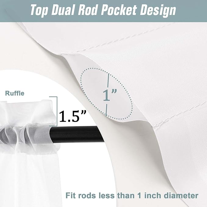 Extra Wide Sheer White Curtains 84 Inches Long 2 Panels, Soft Airy Transparent Light Filtering Elegant Patio Curtains for Sliding Glass Door, Top Dual Rod Pocket Design, 2x59Wx84L Inches