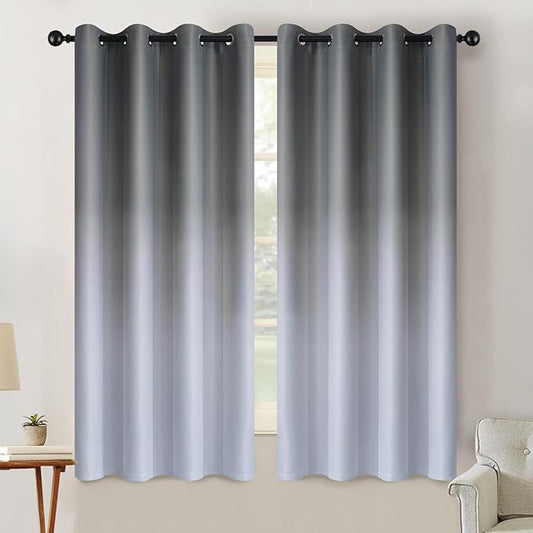 SimpleHome Ombre Room Darkening Curtains 63 inch Long for Bedroom,Gradient Grey White to Gray Light Blocking Thermal Insulated Grommet Curtains Window Drapes for Living Room,2 Panels, 52x63 inches
