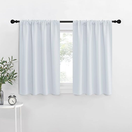 NICETOWN Greyish White Window Curtain Panels - Thermal Insulated Rod Pocket Room Darkening Curtain Sets for Bedroom (Platinum - Greyish White, 2 Panels, 34 by 36)
