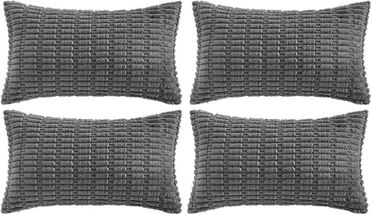 Fancy Homi 4 Packs Dark Grey Decorative Throw Pillow Covers 14x24 Inch for Couch Bed, Rustic Modern Farmhouse Boho Home Decor, Soft Plush Corduroy Gray Cute Square Accent Cushion Case 35x60 cm