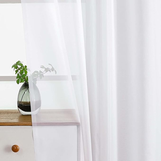 White Sheer Curtains Tier 36 Inches Length 2 Panels Set, Light Filtering Lightweight Soft Window Treatments Drapes, Cute Elegant Cafe Curtains for Nursery, Dual Rod Pocket, 2x42Wx36L Inches