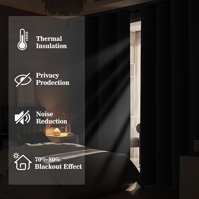 Yakamok Blackout Ombre Purple and Black Curtains for Bedroom, Gradient Room Darkening Curtains, Grommet Thermal Insulated Light Blocking Window Drapes/Curtain for Living Room,52 x 72 Inch,2 Panels