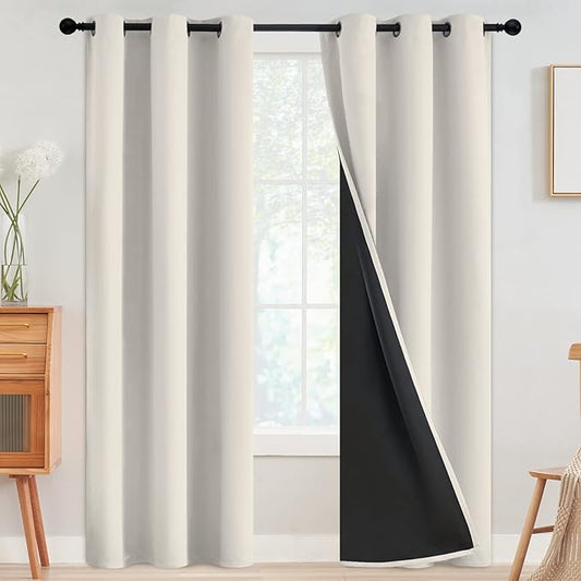 SimpleHome 100% Blackout Curtains for Bedroom,Thermal Insulated Grommet Window Drapes Room Darkening Cream Curtains for Living Room with Black Back,42 x 84 Inch,2 Panels