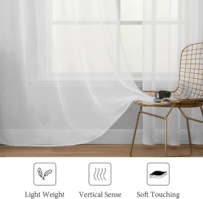 MIULEE 2 Panels Solid Color White Sheer Window Curtains Elegant Window Voile Panels/Drapes/Treatment for Bedroom Living Room (54X108 Inches White)