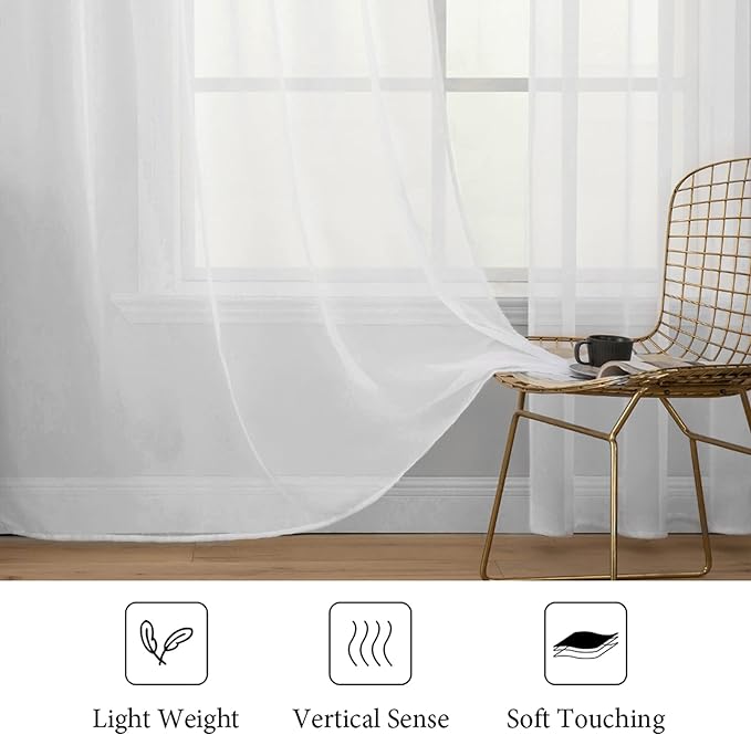 MIULEE 2 Panels Solid Color White Sheer Window Curtains Elegant Window Voile Panels/Drapes/Treatment for Bedroom Living Room (54 X 94 Inches White)