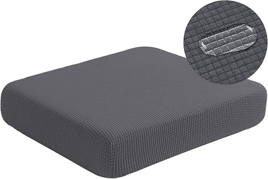 Water-Repellent Sofa Cushion Covers Jacquard High Stretch Fabric Furniture Protector for Living Room, Washable Sofa Seat Slipcover, 1 Seater Settee (Chair Cushion, Gray)