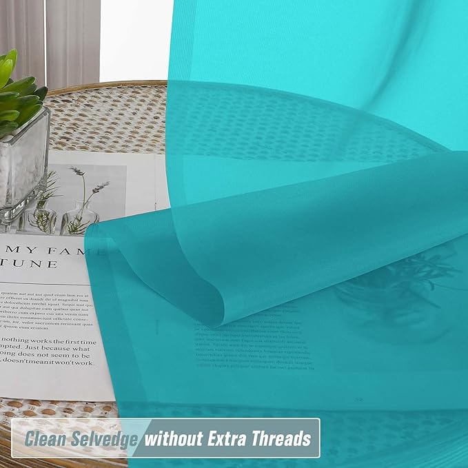 Turquoise Sheer Curtains Tier 30 Inches Length 2 Panels, Light Filtering Lightweight Soft Window Treatments Drapes, Cute Elegant Cafe Curtains for Nursery, Dual Rod Pocket, 2x42Wx30L Inches