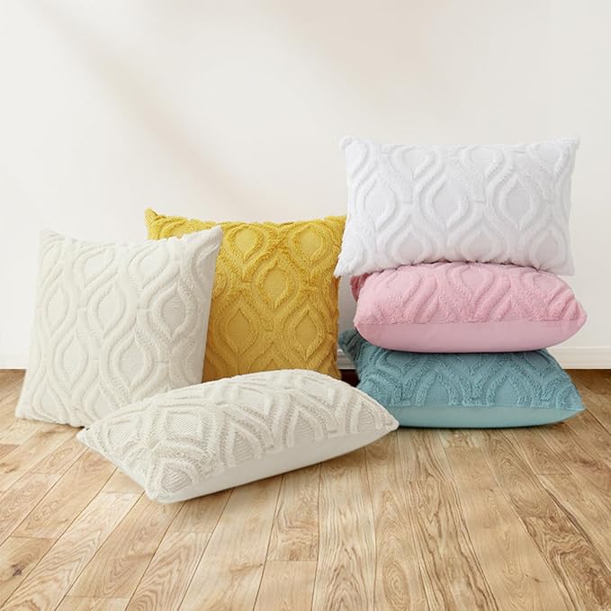 decorUhome Summer Throw Pillow Covers 20x20 Inch Set of 2, Soft Plush Faux Wool Aqua Solid Couch Pillow Covers, Accent Farmhouse Neutral Square Pillow Cases for Sofa Bed Living Room