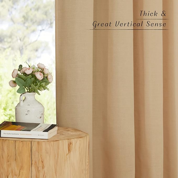 NICETOWN Linen Flax Semi Sheer Curtains 72" Length, Grommet Top Bedroom Window Treatments Privacy with Light Filtering Vertical Drapes for Loft/Bedroom, Burlap, W55 x L72, 2 Panels