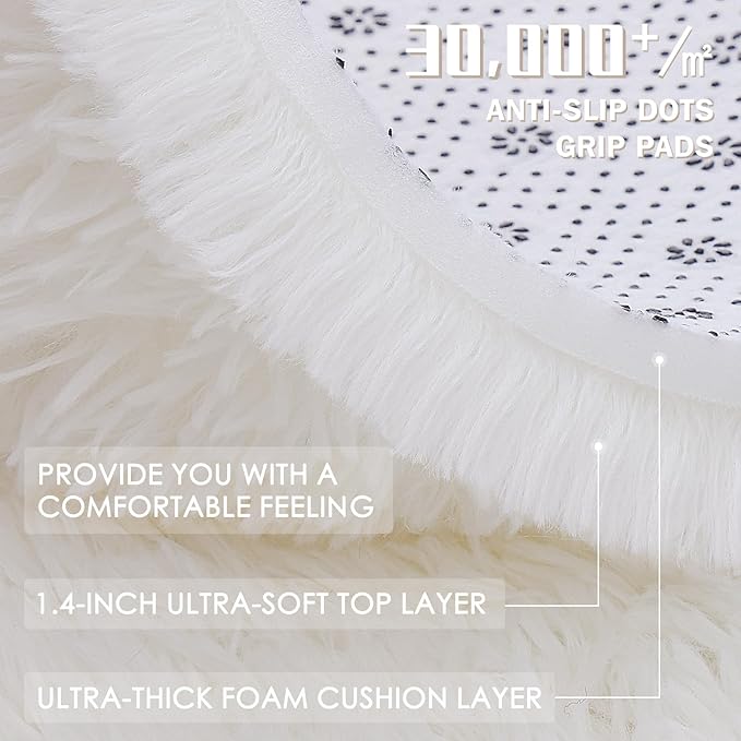 OLANLY 7x10 Machine Washable Large Area Rugs for Living Room, Bedroom, Soft Fluffy Shaggy Bedside Rug, Indoor Floor Carpet for Kids Girls and Boys, Dorms, Nursery, Home Decor Aesthetic, Ivory