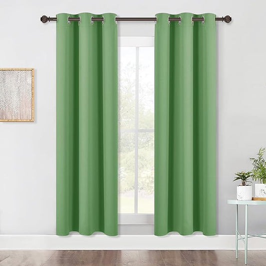 NICETOWN Bedroom Blackout Draperies Panels, 2 Panels, 42 x 72 Inch, Fresh Green, Three Pass Microfiber Noise Reducing Thermal Insulated Solid Ring Top Window Curtains