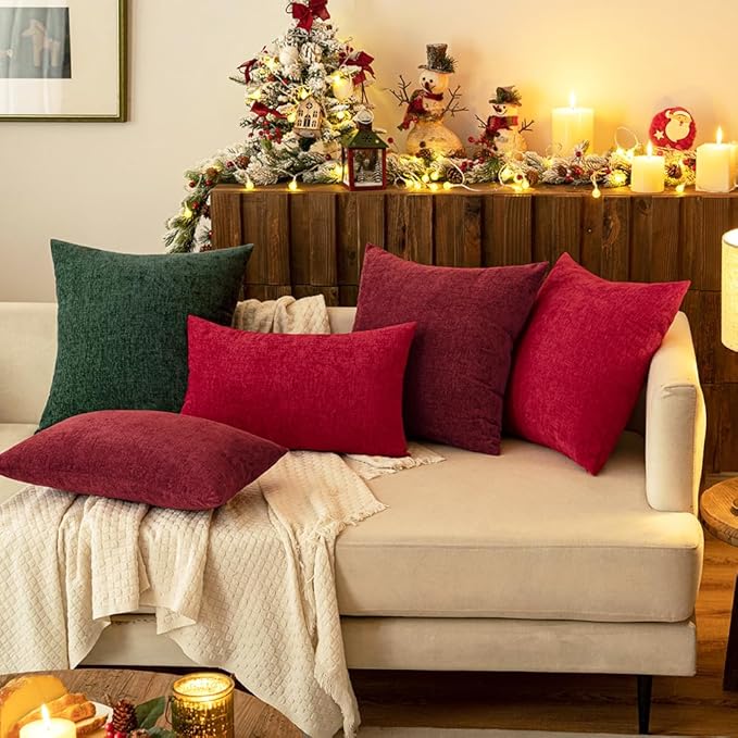 MIULEE Pack of 2 Green Throw Pillow Covers 20x20 Inch Soft Chenille Pillow Covers for Sofa Living Room Couch Solid Dyed Cases