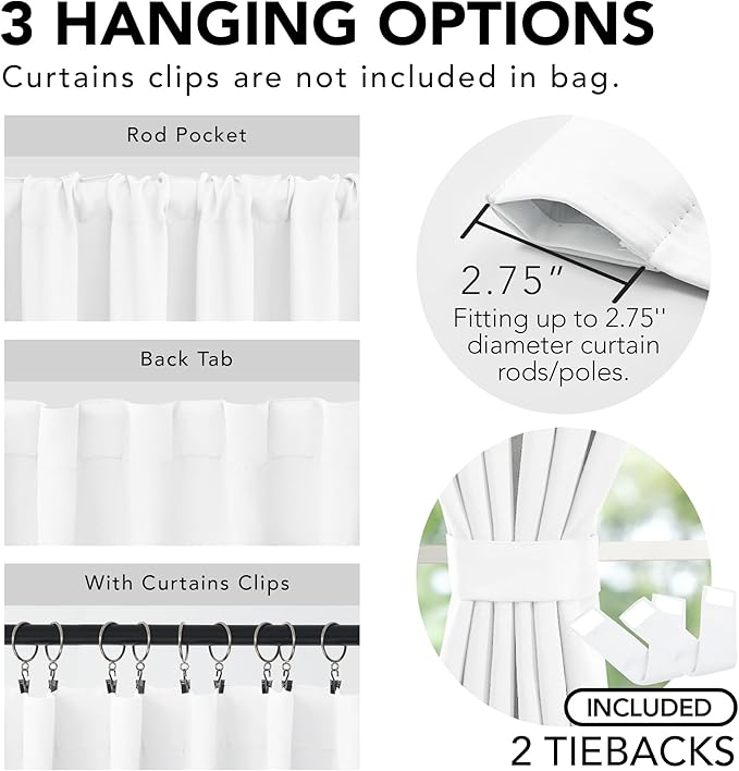 Deconovo Total Blackout Curtains 2 Panels W42 x L45— 100% Blackout, Thermal Insulated, Back Tab, Machine-Washable Drapes, White