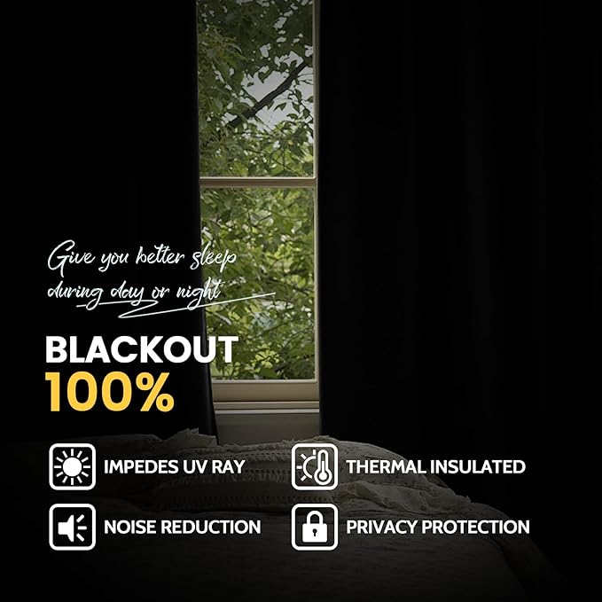 Yakamok 100% Blackout Curtain Panels 63 inches Cold and Light Blocking Drapes for Nursery, 2 Thick Layers Thermal Insulated Draperies (2 Pieces, 50 Wide Each Panel, Beige Front with White Backing)