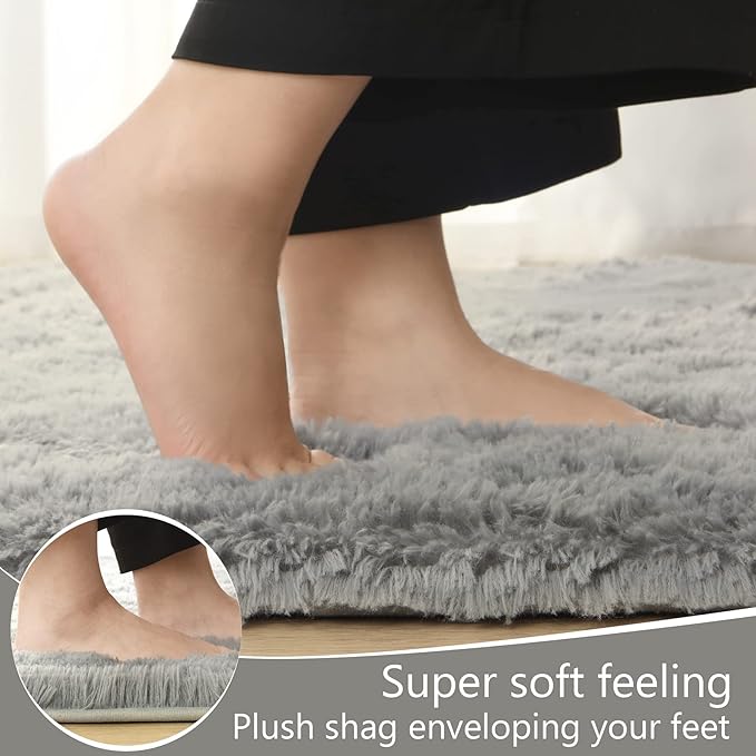 LOCHAS Ultra Soft Indoor Modern Area Rugs Fluffy Living Room Carpets for Children Bedroom Home Decor Nursery Rug 2x3 Feet, Gray