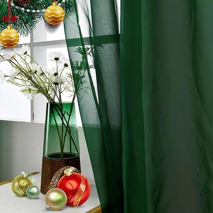 SpaceDresser Basic Rod Pocket Sheer Voile Window Curtain Panels White 1 Pair 2 Panels 60 Width 63 Inch Long for Kitchen Bedroom Children Living Room Yard(Foliage Green,60 W x 63 L)