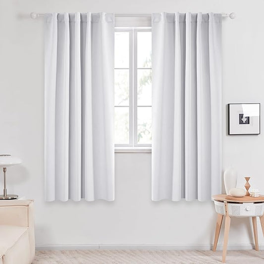 Deconovo Blackout Curtain Panels for Kids Bedroom Room Darkening Back Tab and Rod Pocket Curtains 42Wx72L Inch Greyish White 2 Panels