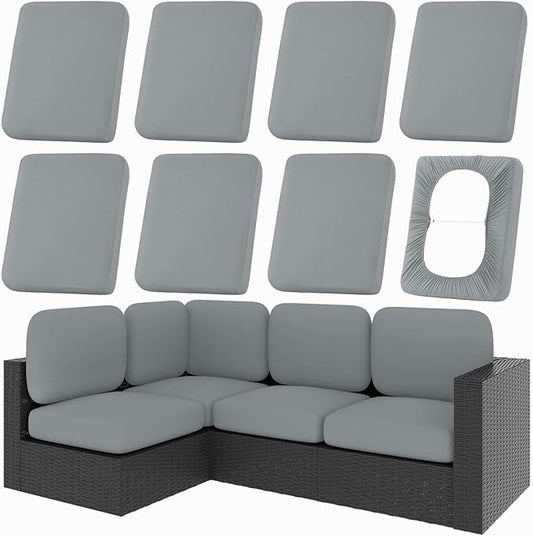 hyha 8Pcs Patio Cushion Covers, Stretch Outdoor Couch Cushion Covers Replacement, Washable Outdoor Chair/Sofa Slipcovers for Patio Furniture Cushions Protector with Elastic Bottom(Gray,Cover Only)