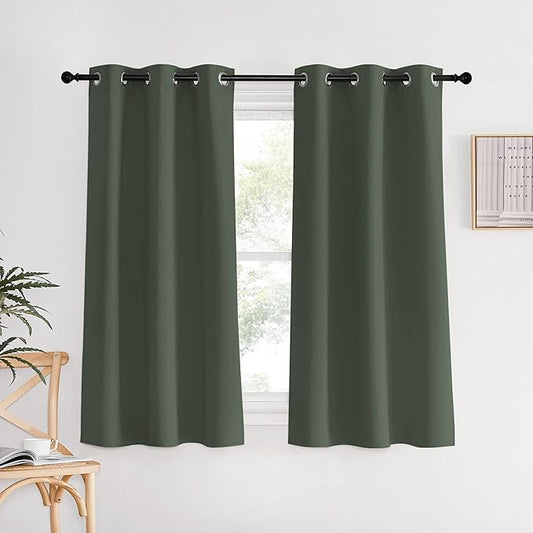NICETOWN Thermal Insulated Curtains Blackout Draperies, Dark Mallard, Set of 2, 34 by 60 inches Long, Window Treatment Solid Grommet Room Darkening Drape Panels for Bedroom