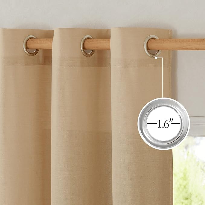 NICETOWN Burlap Thick Linen Curtains 72" Length, Grommet Privacy Window Treatments Linen Weave with Light Penetration Vertical Drapes for Farmhouse/Home Office, W42 x L72, 2 Panels