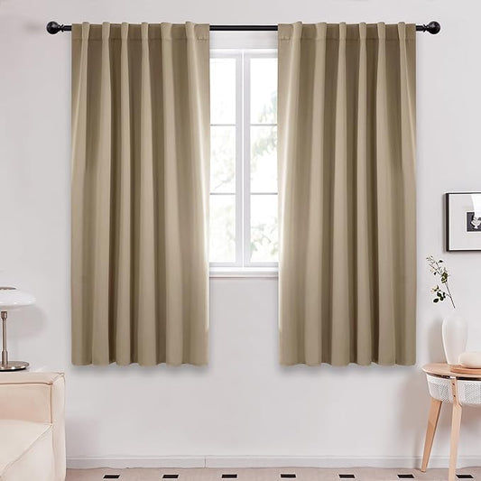 Deconovo Blackout Curtains, Thermal Insulated, W52 x L72 2 Panels, Back Tab, Machine Washable, Room-Darkening Drapes for Bedroom/Living Room Khaki