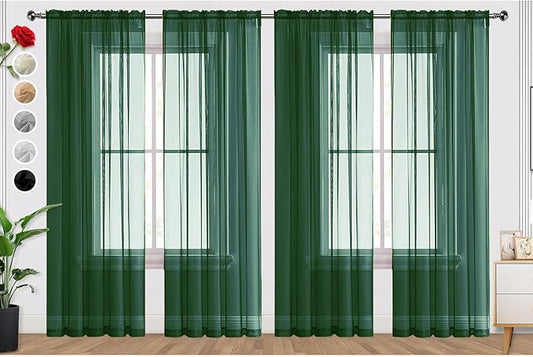 SpaceDresser Foliage Green Sheer Curtains 4 Panels Rod Pocket Semi-Sheer Curtain 72 Inches Long Light Filtering Voile Window Drapes for Bedroom Living Room Kitchen, Each 52W x 72L