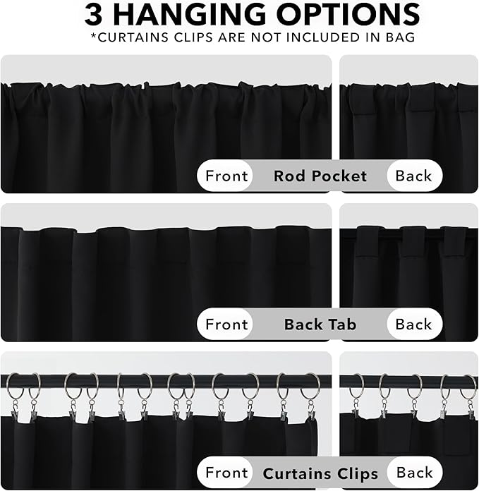 Deconovo Blackout Curtains, Thermal Insulated, W52 x L108 2 Panels, Back Tab, Machine Washable, Room-Darkening Drapes for Bedroom/Living Room Black