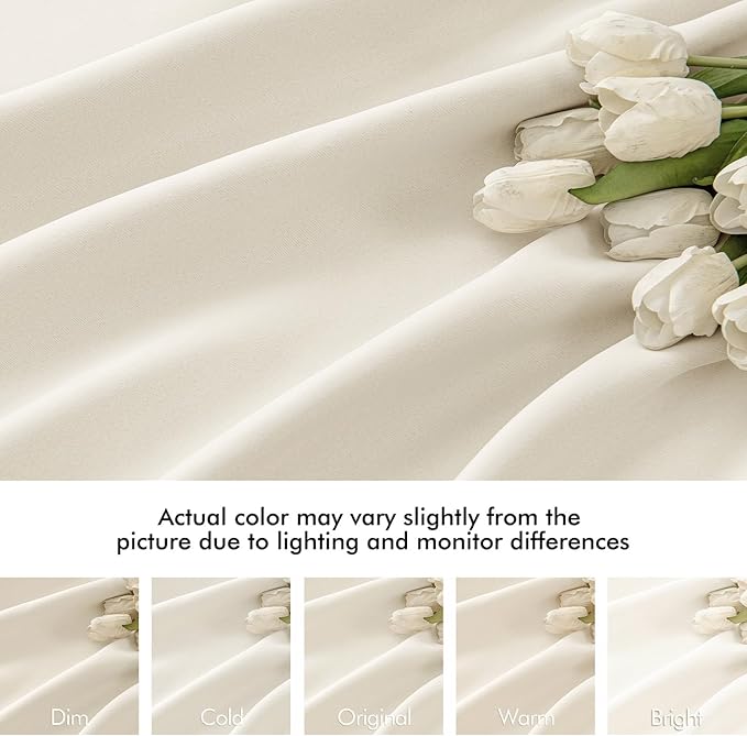 MIULEE Beige White Back Tab Blackout Curtains 72 Inches Long 2 Panels Set for Living Room Bedroom Privacy, Rod Pocket/Pinch Pleat Thermal Insulated Room Darkening Pleated Light Blocking Drapes