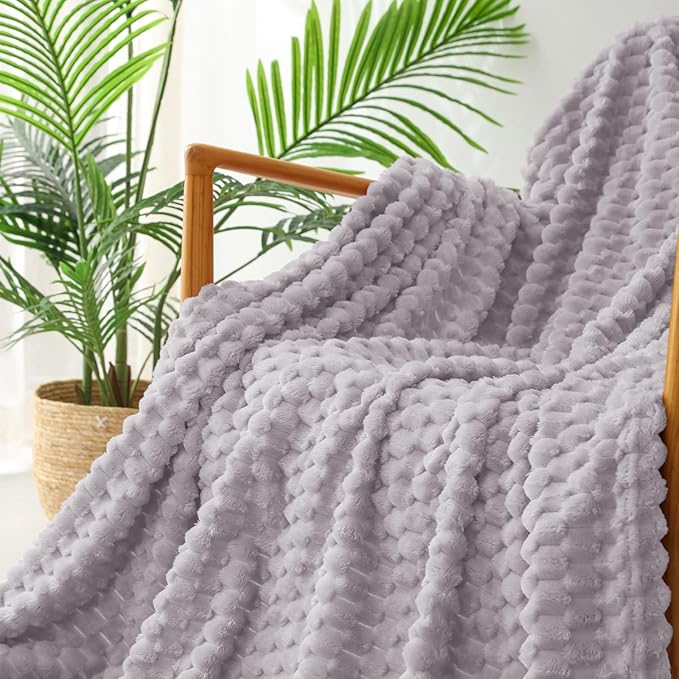 Exclusivo Mezcla Fleece Queen Blanket for Bed, Extra Large Fuzzy Light Grey Bed Blankets, Soft Cozy Plush Sofa Throws for All Seasons, 90x90 Inches