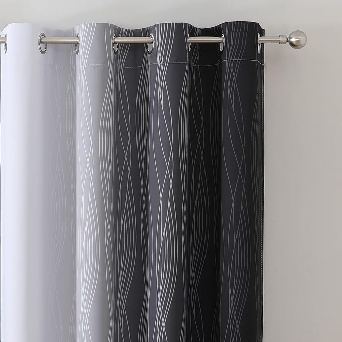 Estelar Textiler Ombre Blackout Curtains 102 Inches Long 2 Panels Set, Black and Greyish White Thermal Insulated Drapes for Bedroom, Full Room Darkening Grommet Curtains for Living Room, 52Wx102L