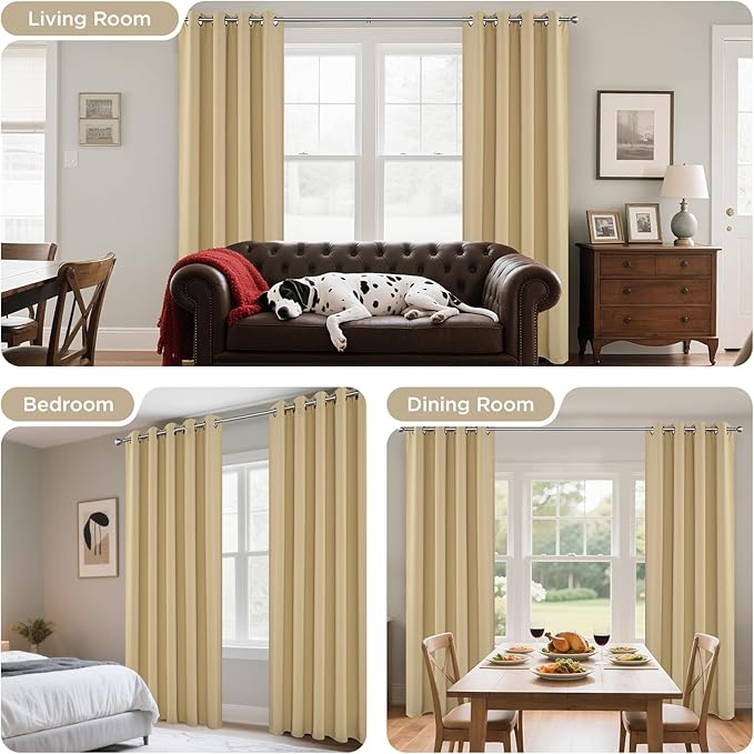 Joydeco Blackout Curtains 72 Inch Length 2 Panels Set, Thermal Insulated Long Curtains& Drapes 2 Burg, Room Darkening Grommet Drapes for Living Room Bedroom Window (W52 x L72 Inch, Beige)