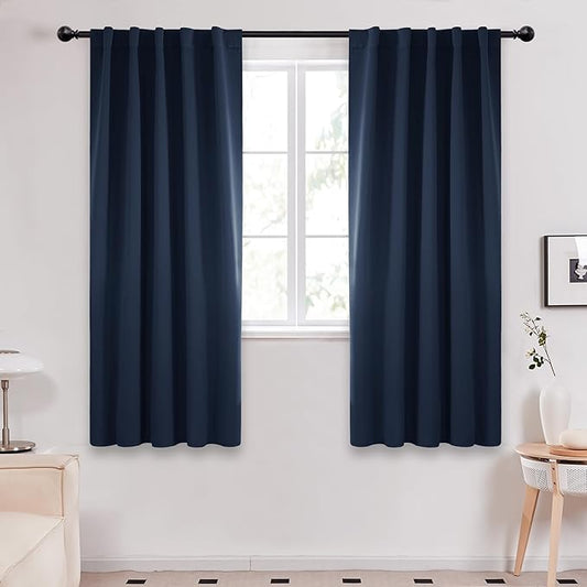 Deconovo Blackout Curtains, Thermal Insulated, W42 x L63 2 Panels, Back Tab, Machine Washable, Room-Darkening Drapes for Bedroom/Living Room Navy Blue