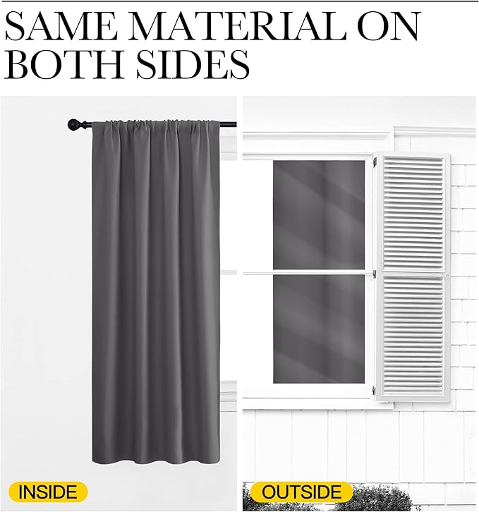 NICETOWN Blackout Curtains Panels for Bedroom - Thermal Insulated Rod Pocket Window Blackout Drapes/Draperies for Living Room (2 Panels, W42 x L63 inches, Grey)