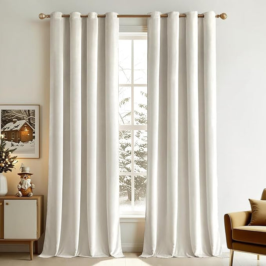 MIULEE Elegant Velvet Curtains Ivory Grommet Curtains Thermal Insulated Soundproof Room Darkening Blackout Curtains/Drapes for Girls & Ladys Living Room/Bedroom Decor 52 x 96 Inch 2 Panels