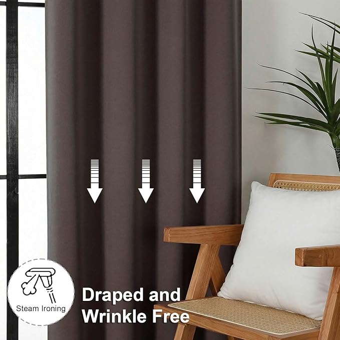 Simplebrand Ava Chocolate Blackout Curtains for Bedroom 84 Inch Length 2 Panels Set, Solid Thermal Insulated Privacy Nursery Window Treatment Curtains Blackout Drapes, W40 x L84 Inch, Chocolate