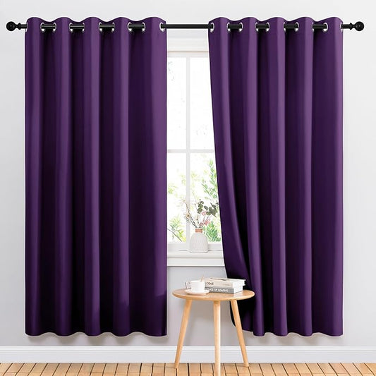 NICETOWN Bedroom Curtains Blackout Drapery Panels, 2 Panels, 70 x 72 inches, Royal Purple, Three Pass Microfiber Thermal Insulated Solid Ring Top Blackout Window Curtains/Drapes