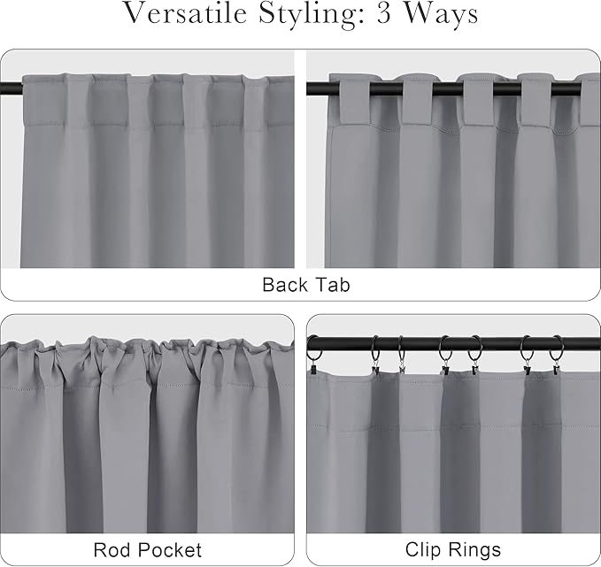Pony Dance Blackout Curtains Thermal Insulated Window Treatment Panels Room Darkening Shade Drapes for Living Room Back Tab/Rod Pocket Bedroom Draperies, 34 x 84 Inch, Silver Grey, 2 Panels