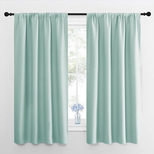 NICETOWN 2 Panels Blackout Curtains, Rod Pocket Thermal Insulated Curtains for Bedroom, Room Darkning Shading Blinds Modern Home Decoration for Living Room, Home Office, W42 x L63 in, Aqua