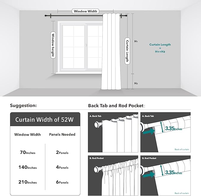 Deconovo Blackout Curtains, Thermal Insulated, W52 x L95 2 Panels, Back Tab, Machine Washable, Room-Darkening Drapes for Bedroom/Living Room Star White