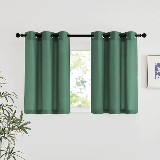 NICETOWN Linen 36 inch Curtains for Kitchen Window, Grommet Thick Flax Linen Olive Green Small Window Treatments Privacy Assured with Light Filtering for Cafe/Kids Room, W42 x L36, 2 Panels