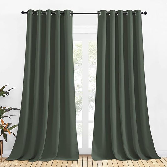 NICETOWN Room Darkening Draperies Window Curtain Panels, Dark Mallard, 2 Panels, W70 x L108 -inch, Thermal Insulated Grommet Room Darkening Curtains for Bedroom