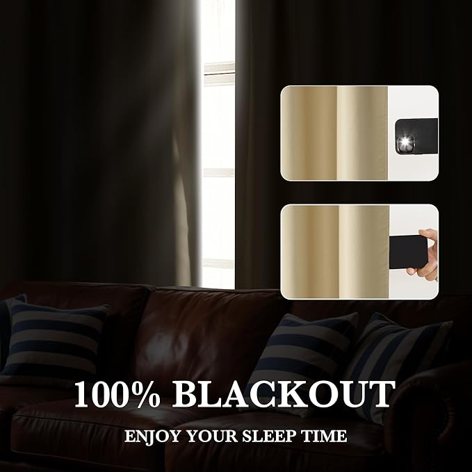 RYB HOME 100% Blackout Short Curtains for Small Window, Thermal Insulated Total Room Darkening Noise Reducing Curtains for Basement Bathroom Basement, 29 inches Wide by 45 inches Long, Biscotti Beige